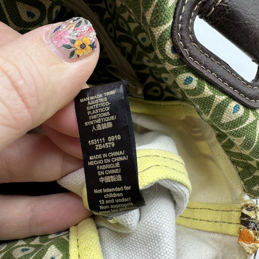 FOSSIL Key Per Coated Canvas Leather Tote Shoulder Bag Purse Flowers Green Brown - Picture 8 of 11